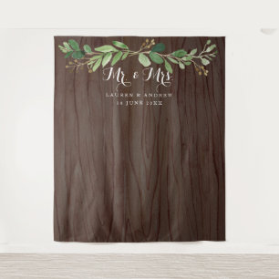 Tenture Fond de mariage avec feuilles d'eucalyptus rustiqu
