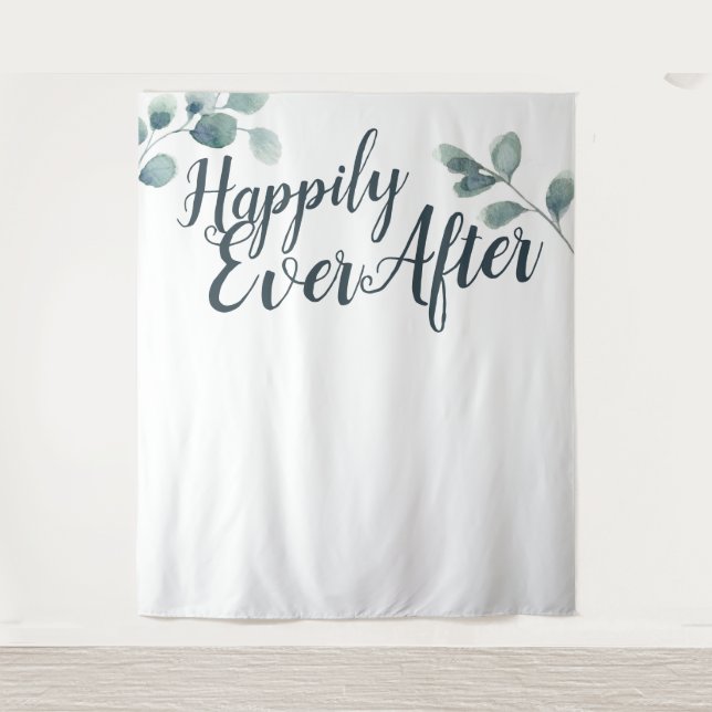 Tenture Fond de mariage Blue Eucalyptus Happily Ever (Devant)