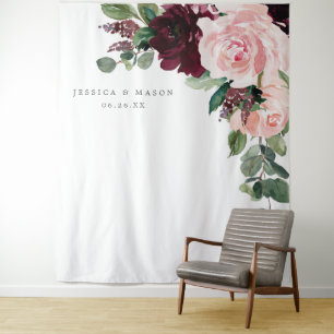 Tenture Fond de mariage bordeaux rose pour photobooth