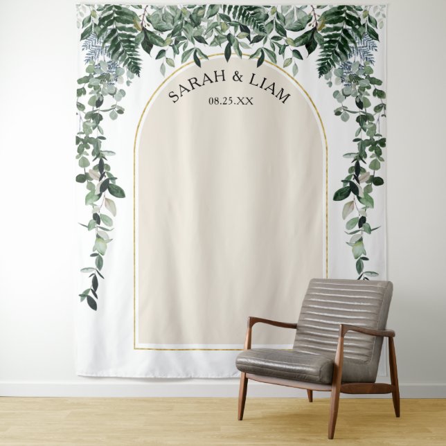 Tenture Fond de mariage botanique moderne ivoire beige (En situation)