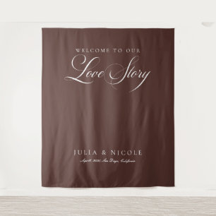 Tenture Fond de mariage calligraphié marron classique bann