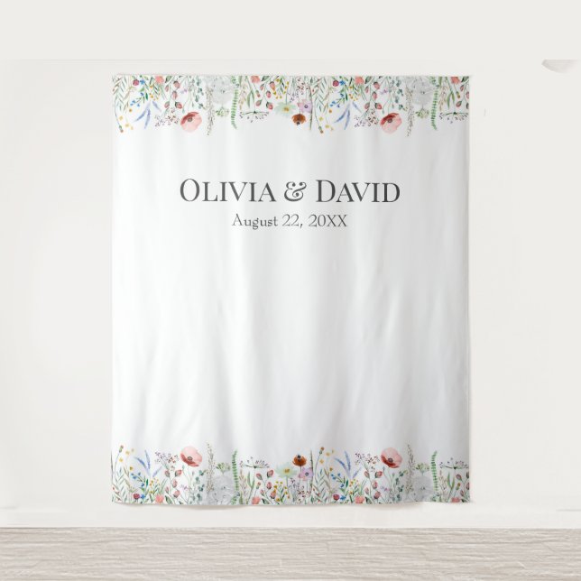 Tenture Fond de mariage champ de fleurs sauvages aquarelle (Devant)