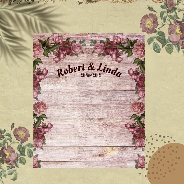 Tenture Fond de mariage champêtre en bois avec roses des b (Rustic Woodland Roses Country Wedding Backdrop)