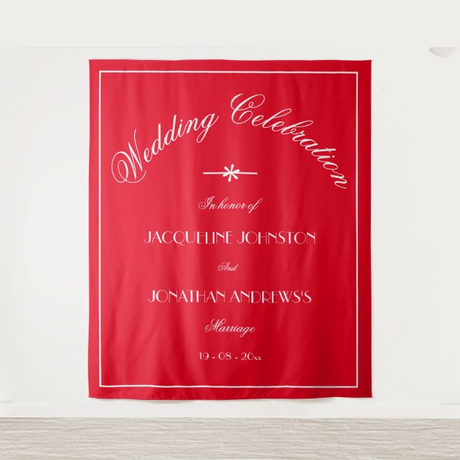 Tenture Fond de mariage chic personnalisé rouge romantique (Devant)