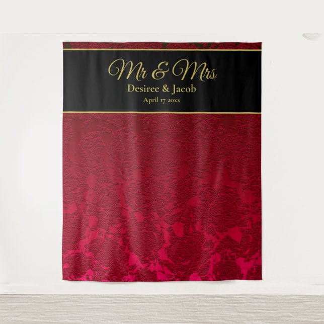 Tenture Fond de mariage de Noël hiver Rouge Or Noir (Devant)
