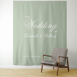 Tenture Fond de mariage élégant écriture simple vert sauge