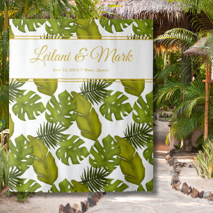 Tenture Fond de mariage en feuilles tropicales vert doré