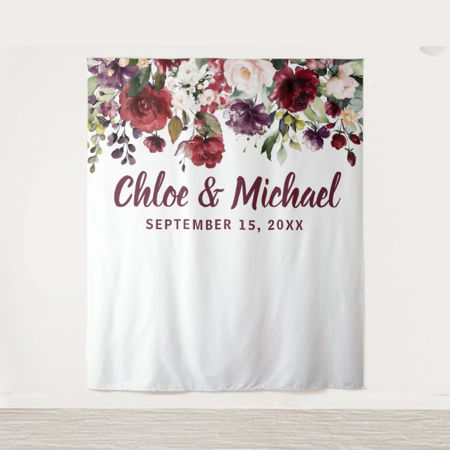 Tenture Fond de mariage en rouge Bourgogne rustique pour p (Devant)