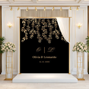 Tenture Fond De Mariage Floral Or Et Noir Élégant