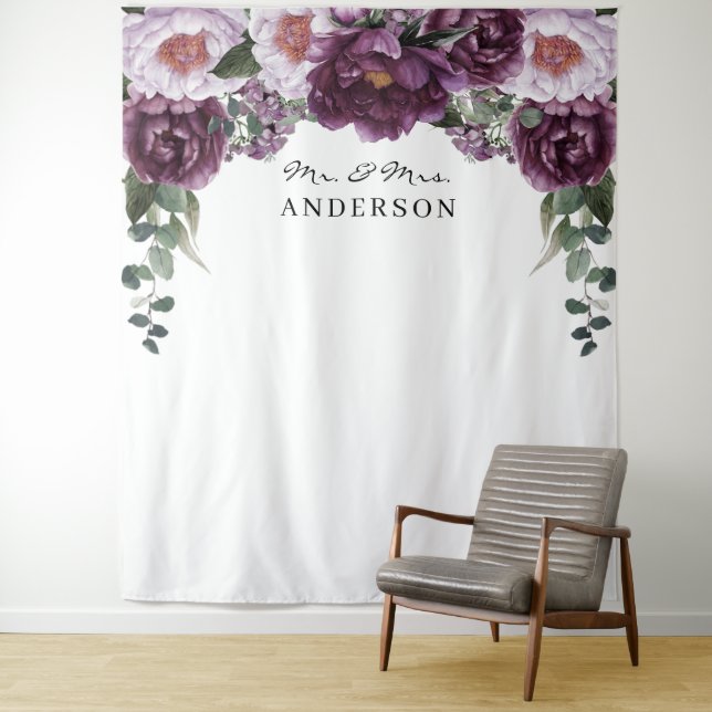 Tenture Fond de mariage floral romantique aux pivoines pru (En situation)