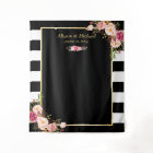 Fond de mariage floral rose à rayures noir et blan