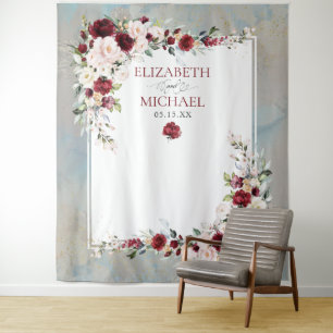 Tenture Fond de mariage floral rose poudré et bordeaux ble