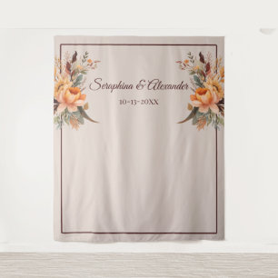 Tenture Fond de mariage floral rustique aquarelle d'automn