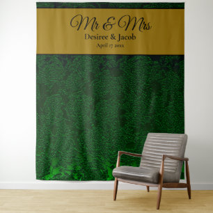 Tenture Fond de mariage floral vert chasseur or noir