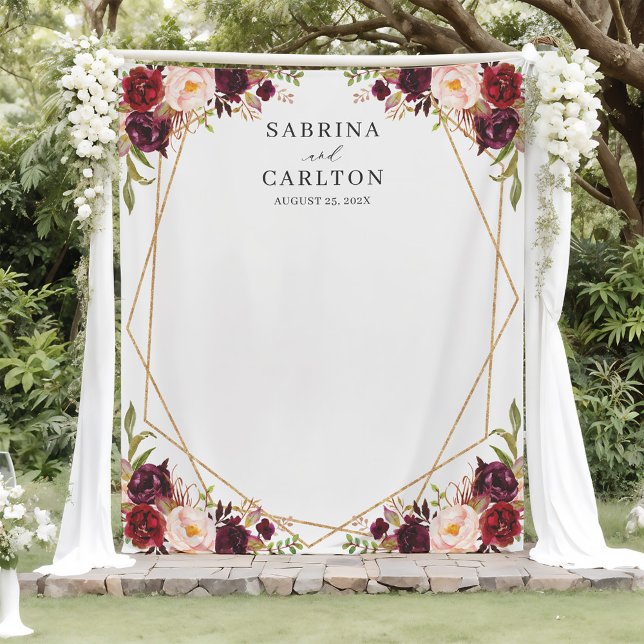 Tenture Fond de mariage géométrique floral rouge Bourgogne (Créateur téléchargé)