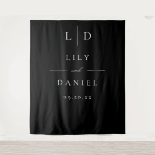 Tenture Fond de mariage moderne monogramme noir et blanc