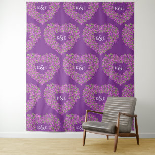 Tenture Fond de mariage monogramme violet tulipes