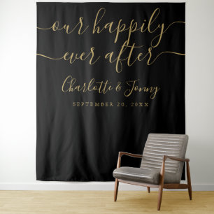 Tenture Fond de mariage noir et or élégant pour photos