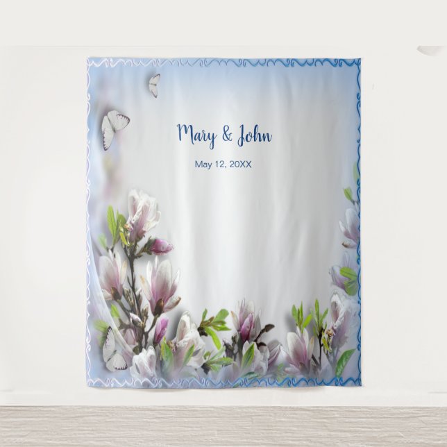 Tenture Fond de mariage papillon floral violet élégant (Devant)