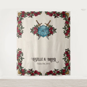 Tenture Fond de mariage RPG avec roses à monogramme D20