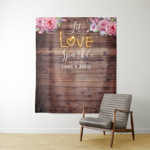 Tenture Fond de mariage rustique floral laissez l'amour sc