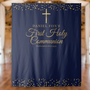 Tenture Fond de photo bleu or pour première communion