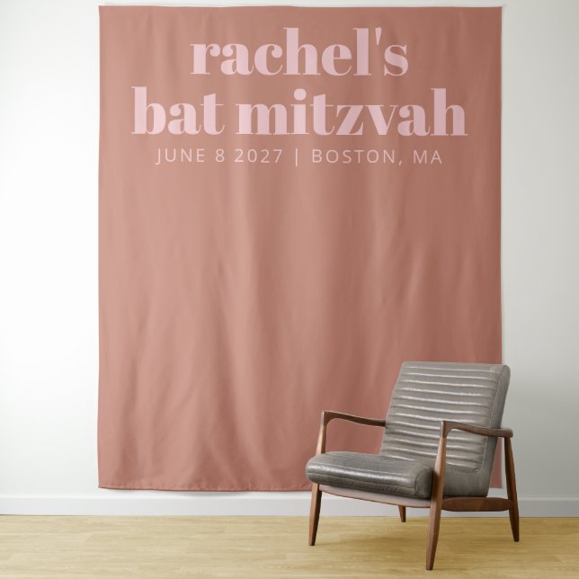Tenture Fond de photo de Bat Mitzvah en terre cuite rose m (En situation)