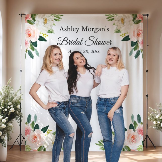 Tenture Fond de photo de douche de mariée florale rose ébl (Créateur téléchargé)