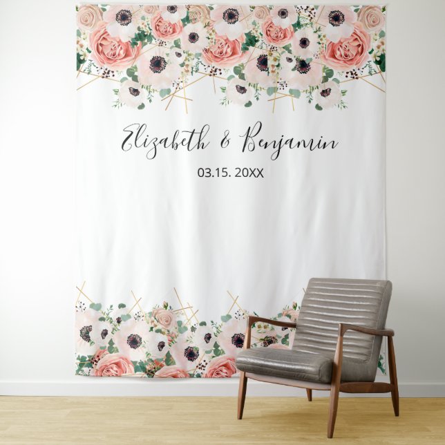 Tenture Fond de photo de mariage floral aquarelle rose (En situation)