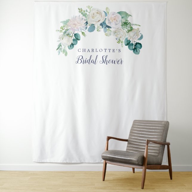 Tenture Fond de photo de mariage floral blanc classique (En situation)