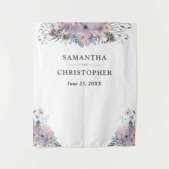 Tenture Fond de photo de mariage floral pourpre aquarelle (Devant)