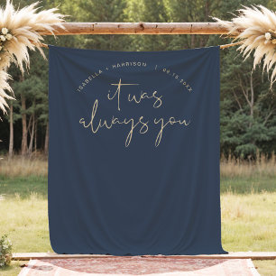 Tenture Fond de photo de mariage moderne Navy Or CAITLIN
