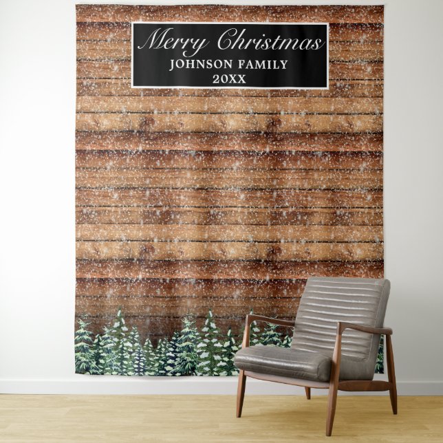 Tenture Fond de photo de Noël forêt enneigée (En situation)