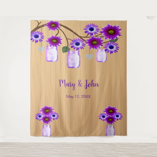Tenture Fond de photo en bocal Mason floral violet en bois (Devant)