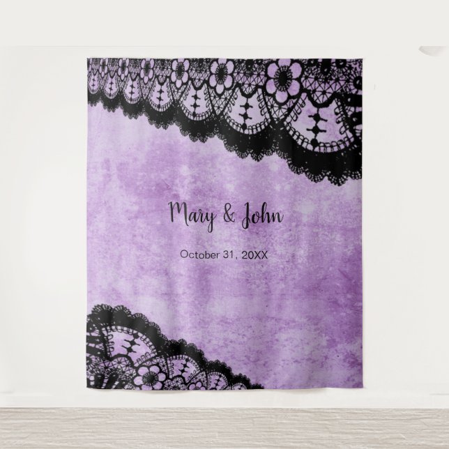 Tenture Fond de photo en dentelle noire gothique violet gr (Devant)