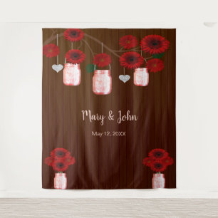 Tenture Fond de photo en pots Mason floraux rouge rustique