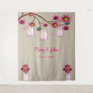 Tenture Fond de photo en toile de jute avec fleurs roses d