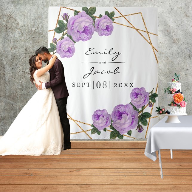 Tenture Fond de photo géométrique pailleté or avec fleurs  (Créateur téléchargé)