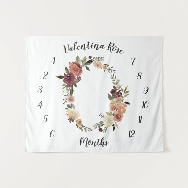 Tenture Fond de photo mensuel pour bébé Rustic Bloom (Devant (Horizontal))