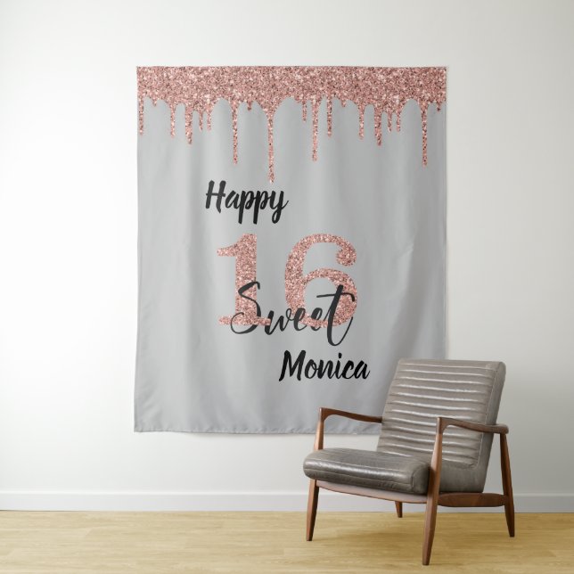 Tenture Fond de Photobooth Douce 16 Seize Rose Doré (En situation)