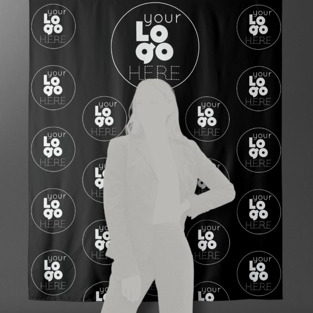 Tenture Fond de photobooth noir à logo répétitif (Créateur téléchargé)