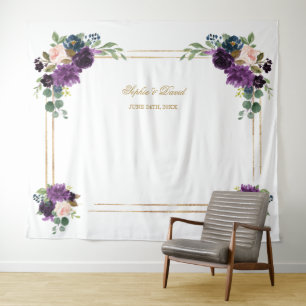 Tenture Fond de photomaton à cadre doré et fleurs de lavan