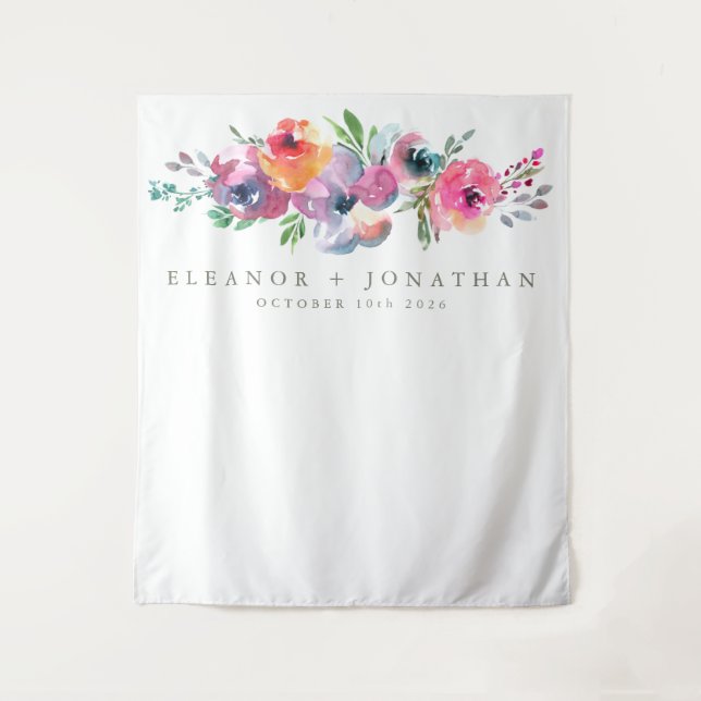 Tenture Fond de photomaton à fleurs aquarelles Boho modern (Devant)