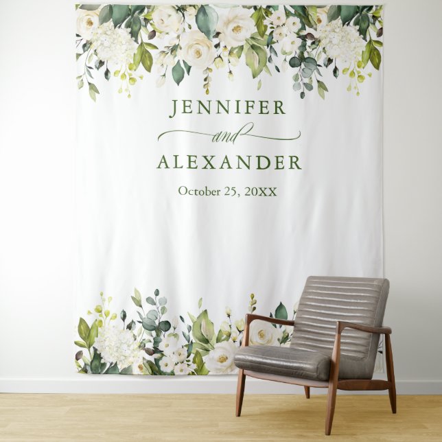 Tenture Fond de photomaton de mariage avec verdure et rose (En situation)