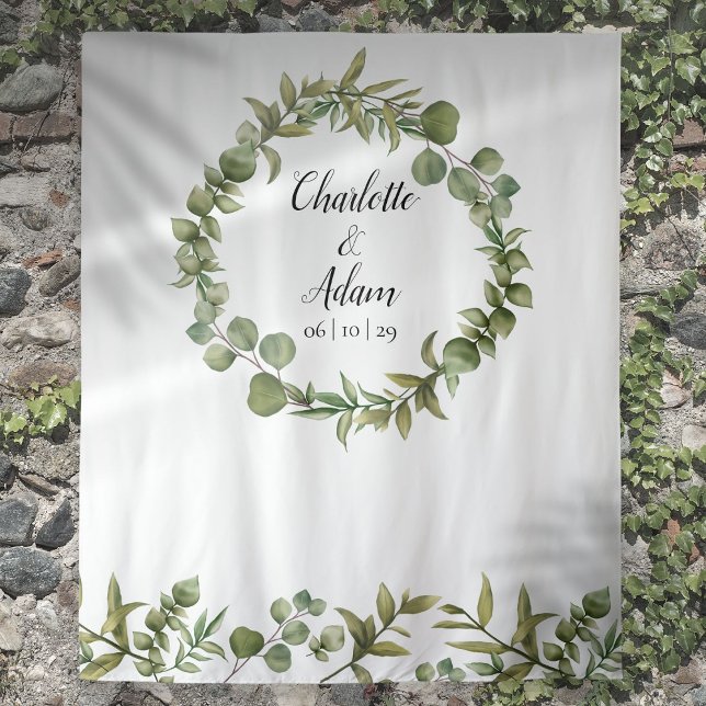 Tenture Fond de photomaton de mariage de verdure boisée (Woodland Greenery Wedding Photo Booth Backdrop)