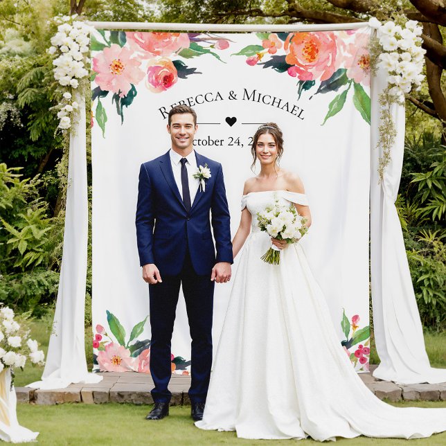Tenture Fond de photomaton de mariage floral aquarelle (Créateur téléchargé)
