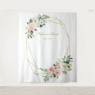 Tenture Fond de photomaton de mariage floral rose doré