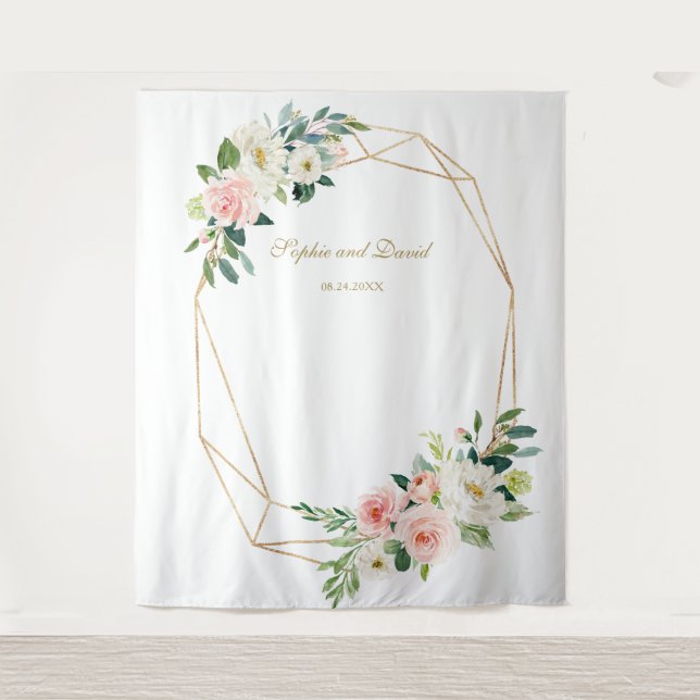 Tenture Fond de photomaton de mariage floral rose gold (Devant)