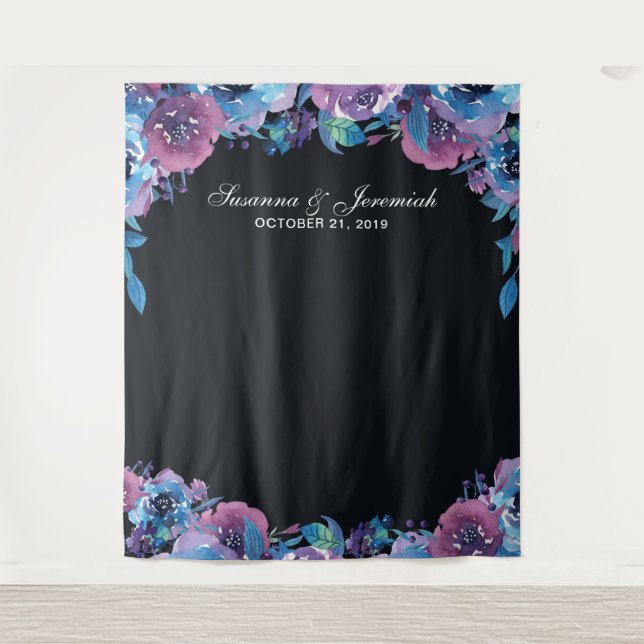 Tenture Fond de photomaton de mariage floral violet (Devant)