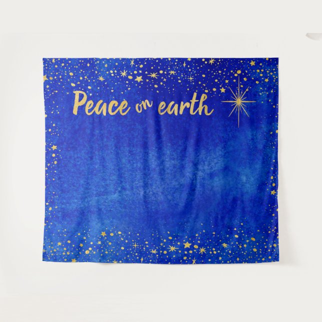 Tenture Fond de photomaton de Noël Étoiles dorées Paix (Devant (Horizontal))